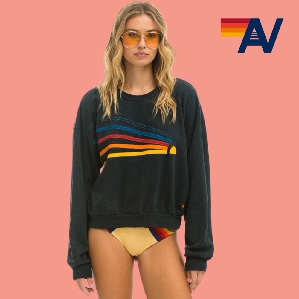 Aviator Nation Daydream Relaxed Crew Sweatshirt - Navy Blue - Unisex - Large
